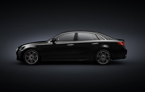 Black Generic sedan car on black background - 3D illustration
